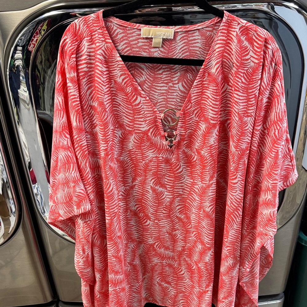 Michael kors poncho  salmon pink  and White Patterned Blouse 3x
